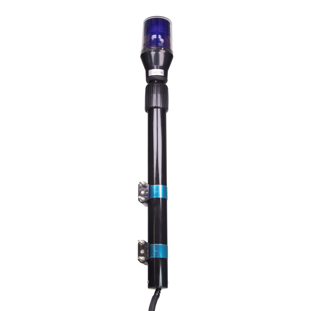 LED maják, 12V, 30LED modrý s teleskopickou tyčí na motocykl