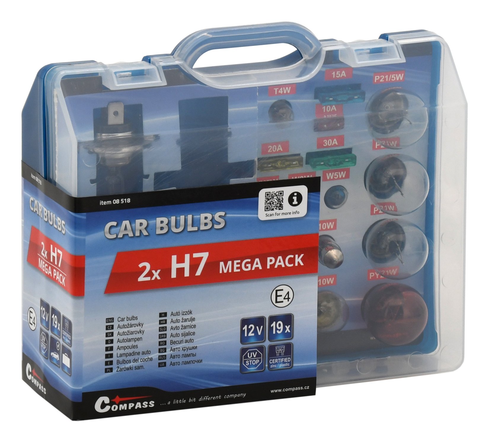 COMPASS Žárovky 12V servisní box MEGA H7+H7+pojistky