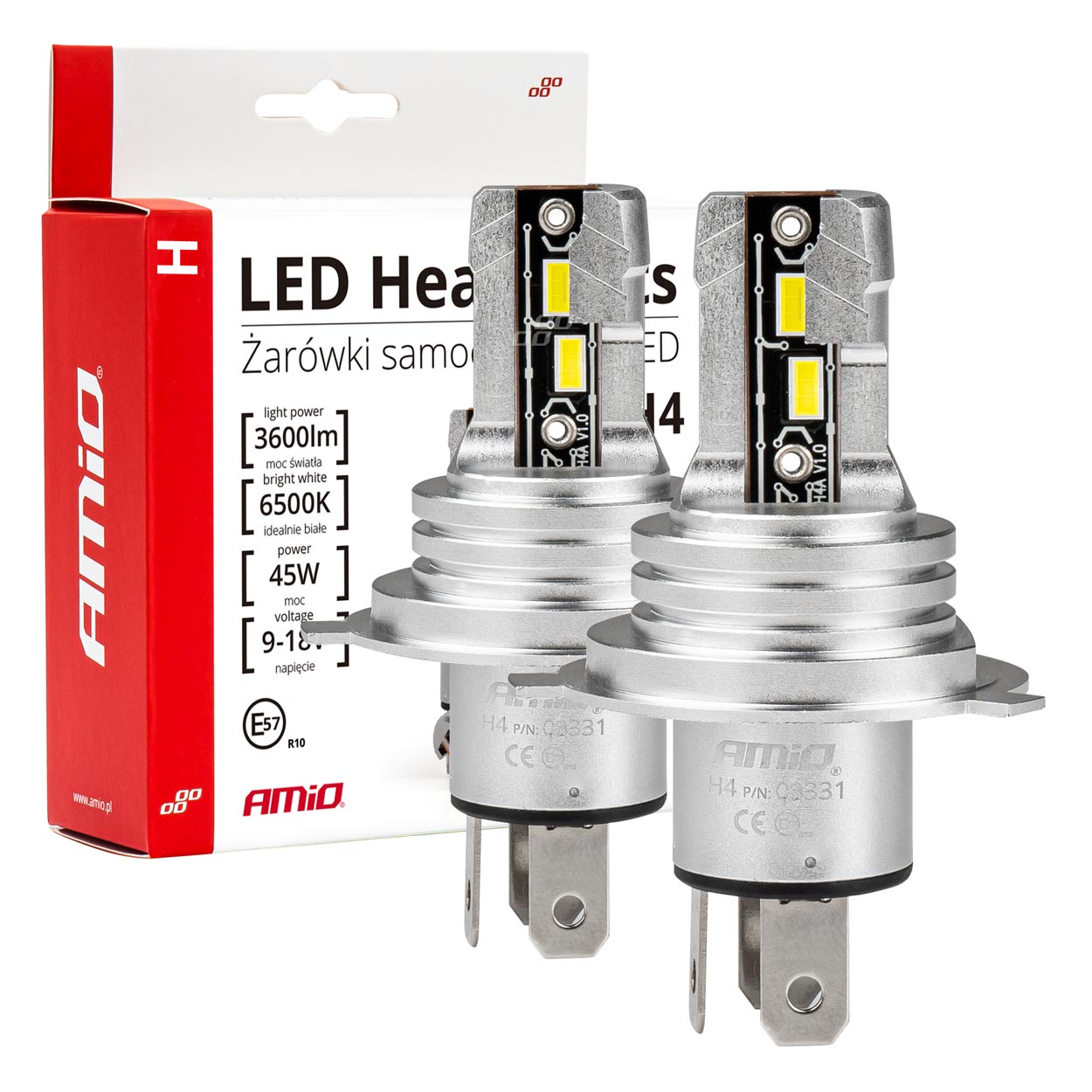 AMIO LED autožárovky H4 bílá, 9-18V, 3600 lm - 2 ks