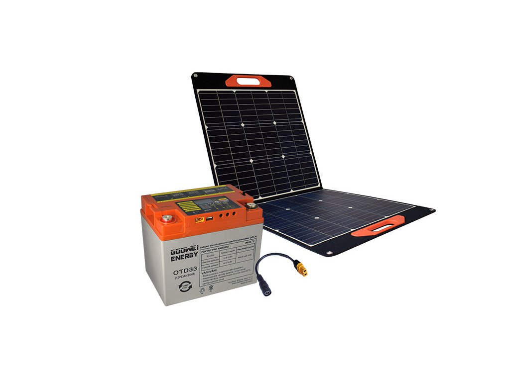 GOOWEI ENERGY set baterie OTD33 (33Ah, 12V) a přenosného solárního panelu 100W