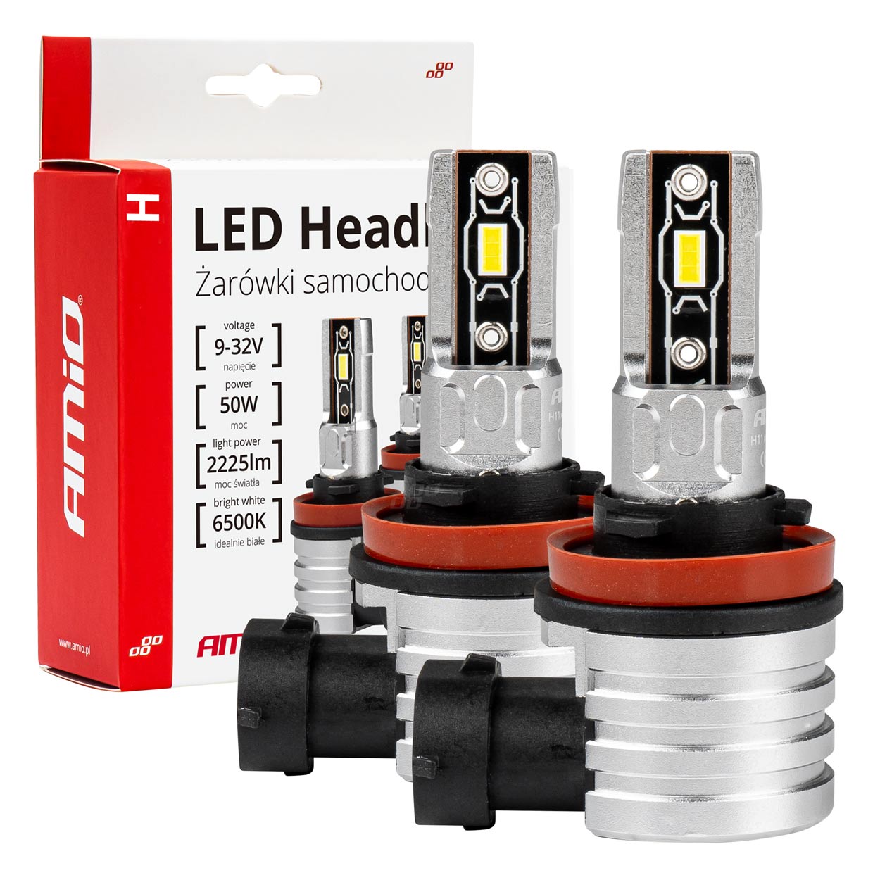 AMIO LED autožárovky H8/H9/H11 bílá, 9-18V, 2225 lm - 2 ks