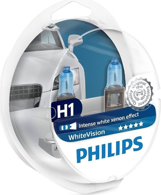 Autožárovky PHILIPS H1 12V 55W P14,5s WhiteVision ultra - 2ks + 2 ks žárovek T10