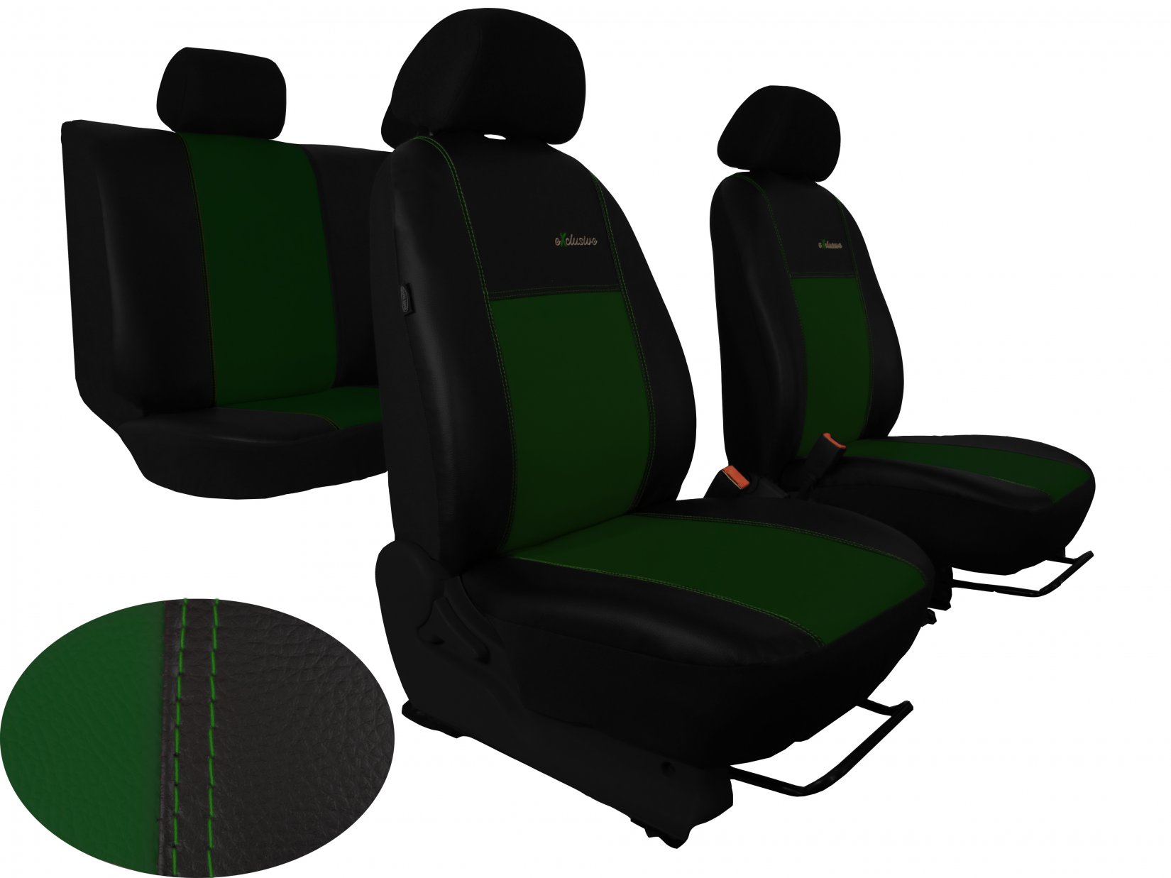 Automega Autopotahy Škoda Fabia II, kožené EXCLUSIVE černozelené, dělené zadní sedadla