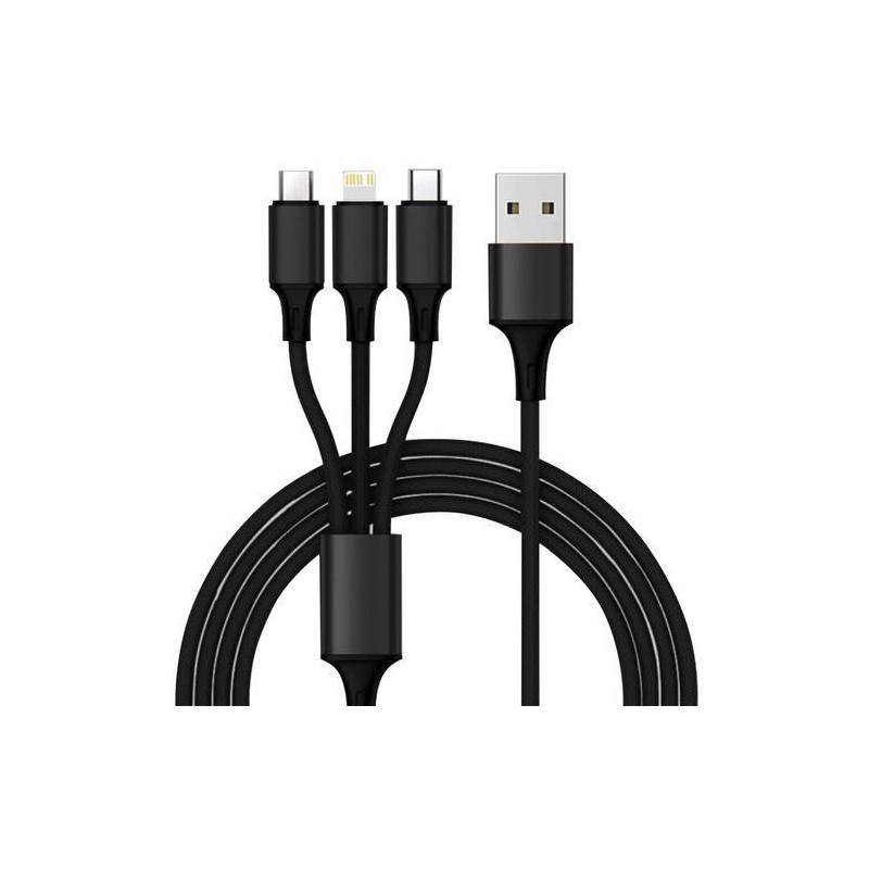 Nabíjecí kabel USB 3v1 Lightning / MicroUSB / USB C, 1.2m, černý