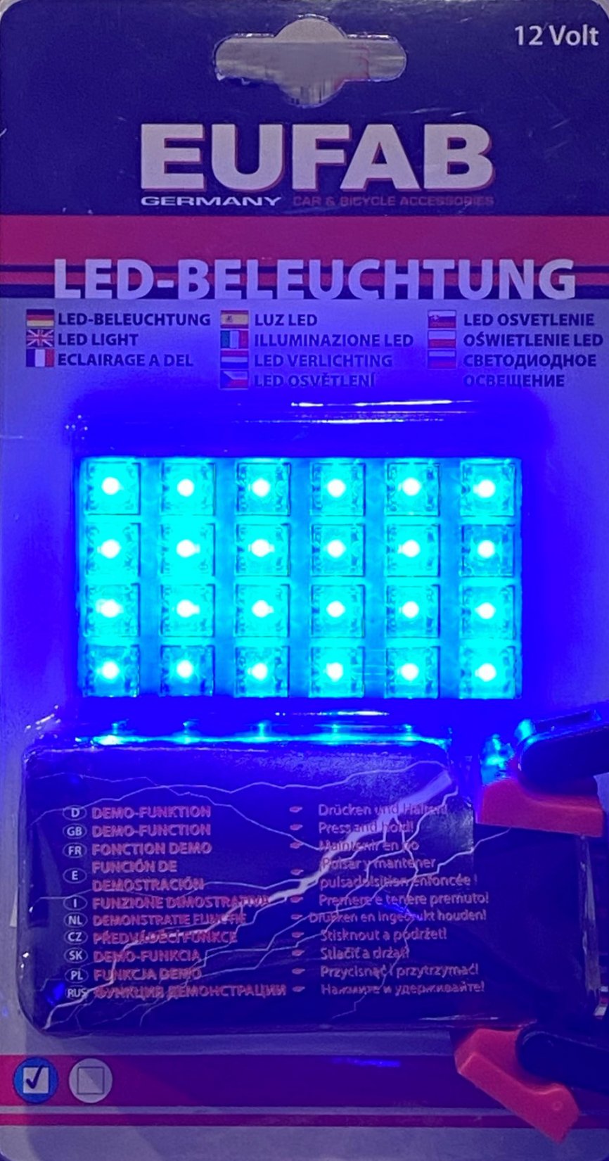 LED panel 65x35 mm 12V, 24LED modré - EUFAB