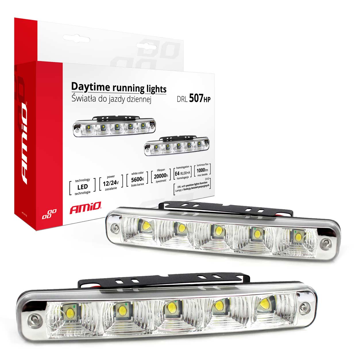 AMIO Světla pro denní svícení (DRL), 12-24V, 190x29x40 mm