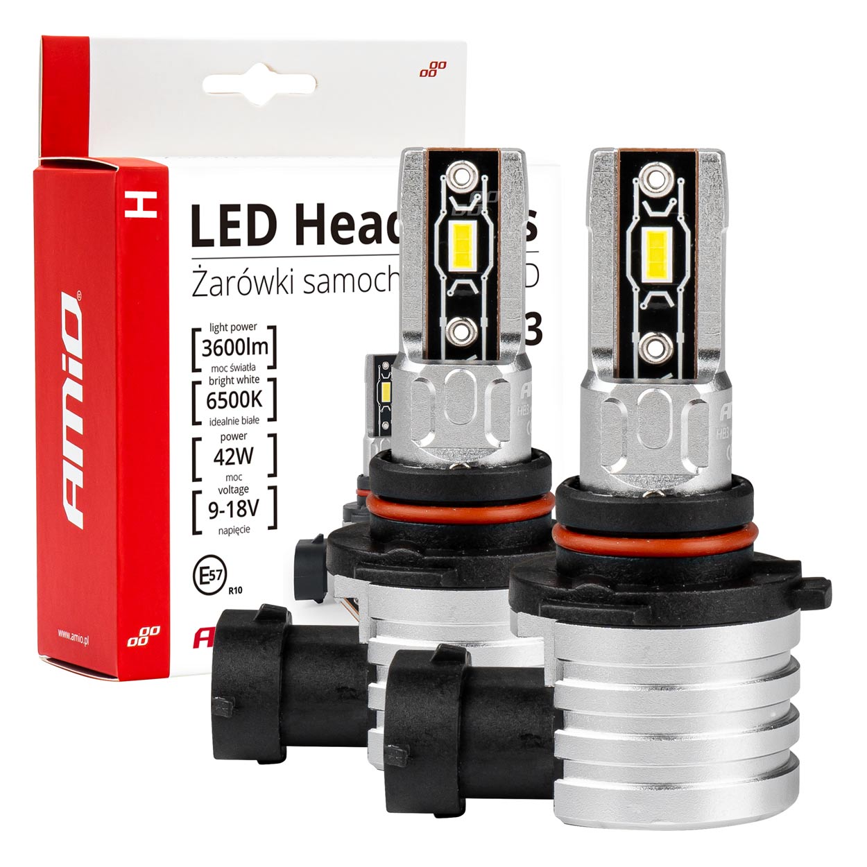AMIO LED autožárovky HB3 bílá, 9-18V, 3600 lm - 2 ks