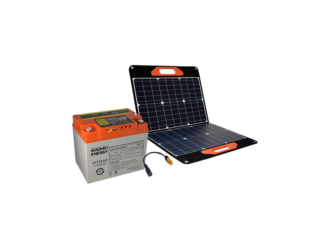 GOOWEI ENERGY set baterie OTD33 (33Ah, 12V) a přenosného solárního panelu 60W