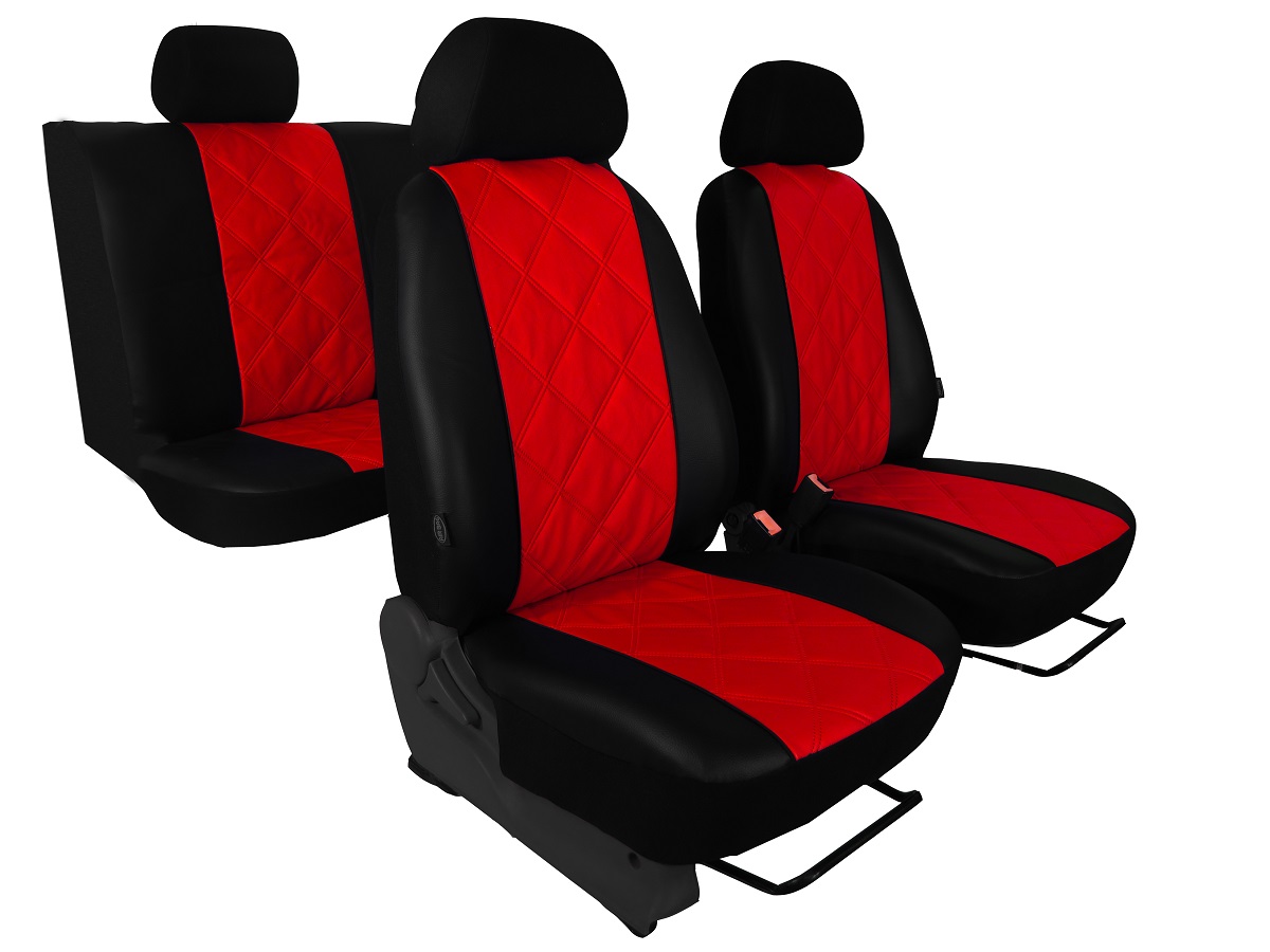 Automega Autopotahy Škoda Fabia II, kožené EMBOSSY, dělené zadní sedadla, červené