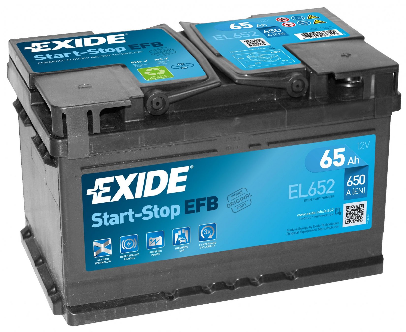 Autobaterie EXIDE START-STOP EFB 65Ah 12V 650A