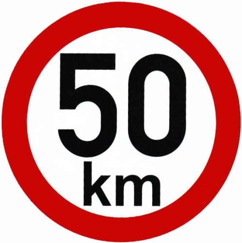 Samolepka rychlosti 50 km/h průměr 19 cm