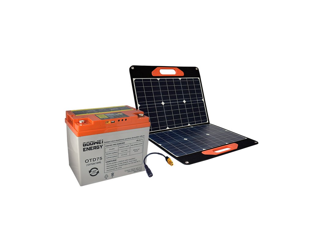 GOOWEI ENERGY set baterie OTD75 (75Ah, 12V) a přenosného solárního panelu 60W