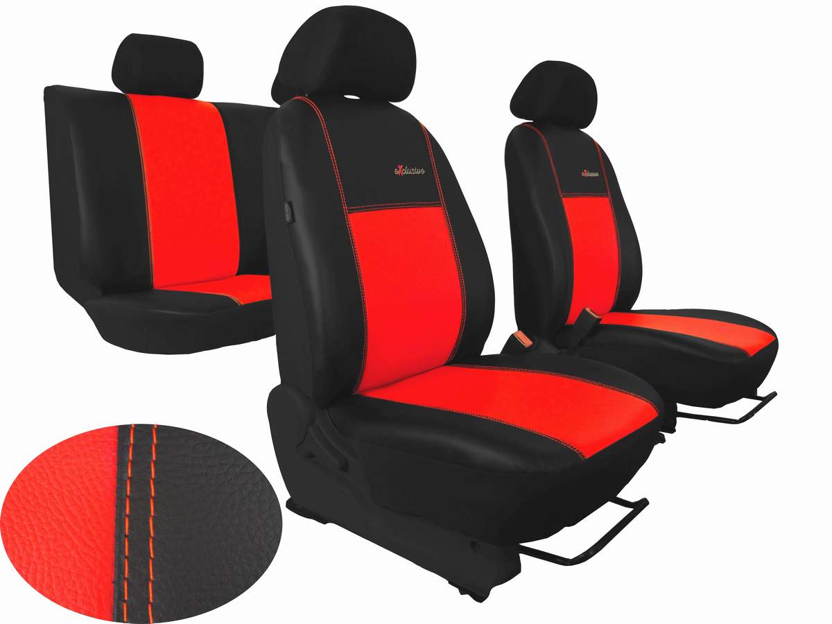 Automega Autopotahy Škoda Fabia I, kožené EXCLUSIVE černočervené, dělené zadní sedadla, 5 opěrek hl